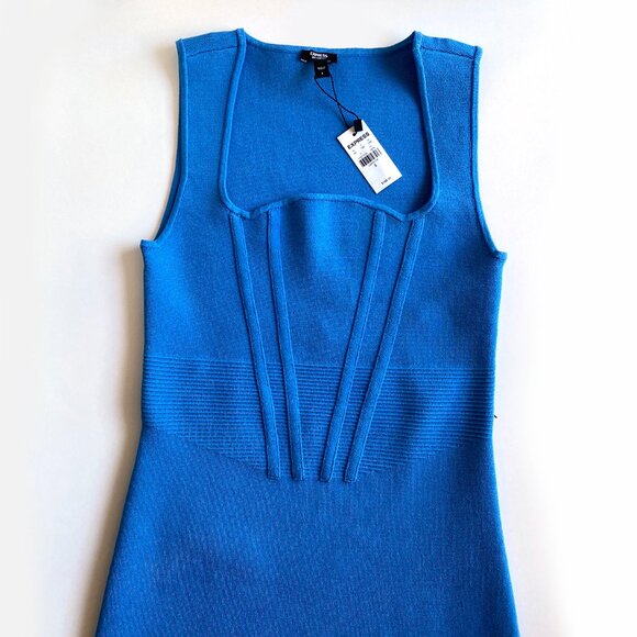 Express Women's Body Contour Corset Midi Sweater Dress Size S Blue - Picture 6 of 6